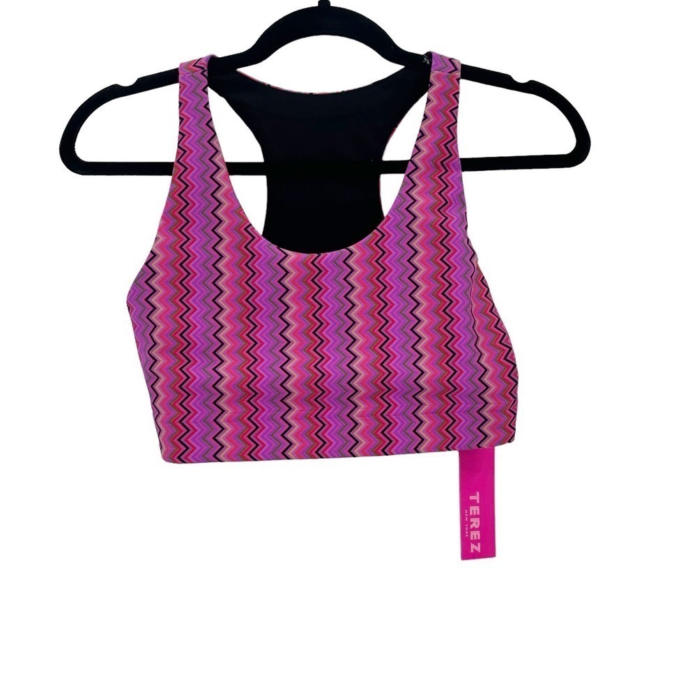 Terez Duo Knit Magenta Zig Zag Sports Bra Racerback Pink Size M NWT - Picture 11 of 12
